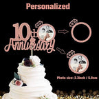 Sumerk 10th Anniversary Cake Topper,13PCS Rose Gold Glitter Cake Toppers Cake Decorations Set for 10th Wedding Anniversary Celebration Party