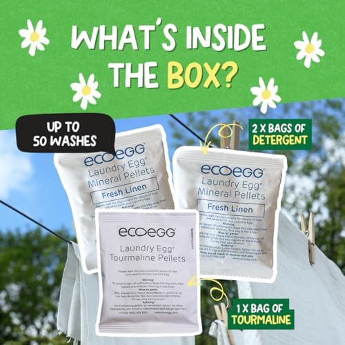 Ecoegg Laundry Egg Refill Pellets | Refillable Laundry Detergent | Fresh Linen | 50 Loads | Gentle Formula with No Enzymes, Bleaches or Phosphates