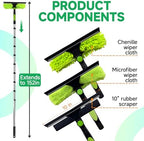 Professional 152" Window Squeegee Cleaner Tool with Extension Pole, 2-in-1 Squeegee for Window Cleaning Kit with Scrubber and Rotating Head, Window Cleaner for Car, Sliding Door, Shower Glass Door