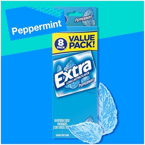 EXTRA Gum Peppermint, Sugar Free Chewing Gum Bulk, 8 Ct Box, Pack of 6 (48 Count), Long-Lasting Fresh Breath, Cool Peppermint Flavor, Individually Wrapped