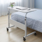 Henf Mobile Sofa Side Table Rolling Bed Table Snack Table, Height Adjustable Portable Laptop Computer Stand Desks Breakfast Tray Table with Wheels for Living Room Bedroom, White