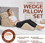AllSett Health 4 PC Bed Wedge Pillows Set - Orthopedic Wedge Pillow for Sleeping with Memory Foam | Multi Angle Relief System for Back, Neck, Shoulder, and Leg - Machine Washable Cover