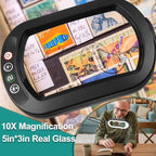 10X Magnifying Glass with Light, Rectangle Real Glass, 5 Color Modes Stepless Dimmable Magnifier with Stand, LED Lighted Clamp Desk Lamp with Swing Arm, Hands Free for Reading Crafts Close Work