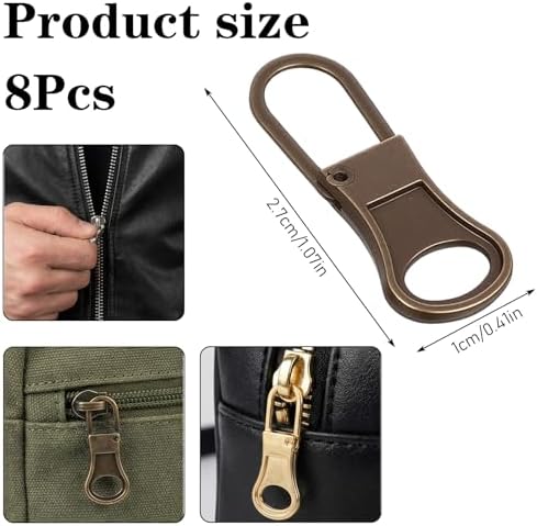 8 Pcs 4 Colors Detachable Zipper Pull Replacement, Metal Zipper Pull Tabs for Small Holes Zippers Pulls Repair Kit for Jackets Luggage Backpacks Shoes Purse Coat Pants (Silver, Gold, Black, Bronze)