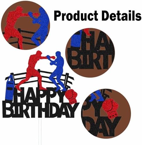 Boxing Happy Birthday Cake Topper, Boxing Gloves Themed Cake Decorations for Men, Boys, Girls or Kids Birthday Party Supplies