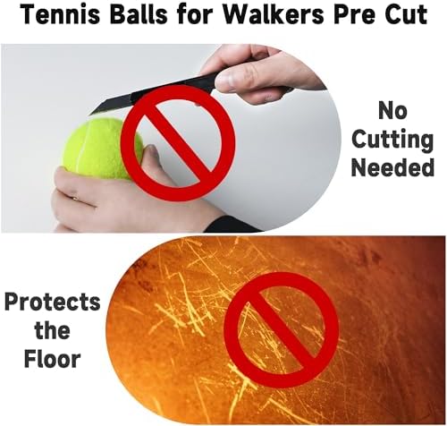 Precut Tennis Balls for Walkers, 4 PCS Heavy Duty Walker Accessories, Walker Tennis Balls Precut for Easy Installation, Universal Walker Glide Balls for Seniors, Furniture Legs & Floor Protection