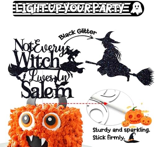Black Glitter Not Every Witch Lives in Salem Cake Topper, Birthday Witch/Hocus Pocus, Halloween Themed Birthday Party Decorations for Women Girls