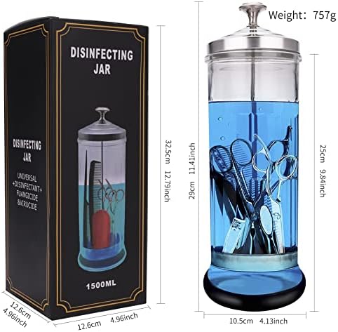 Disinfectant Sterilizer Jar - Durable Glass for Nail Tools and BarberShop Hair Stylist Tools (50 Oz /1500ml)