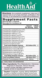 HealthAid UltraProbio, 100 Billion 60ct Once Daily Capsules, Optimum Support 100 Billion with Prebiotic, Acid & Bile Resistant, Dairy & Gluten Free, Non-GMO, Vegan, 14 Viable Strins.