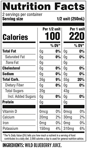 Wyman's Wild Blueberry Juice, 100% Juice, No Sugar Added, Not From Concentrate, Glass Bottled, 500mL (3 Pack)