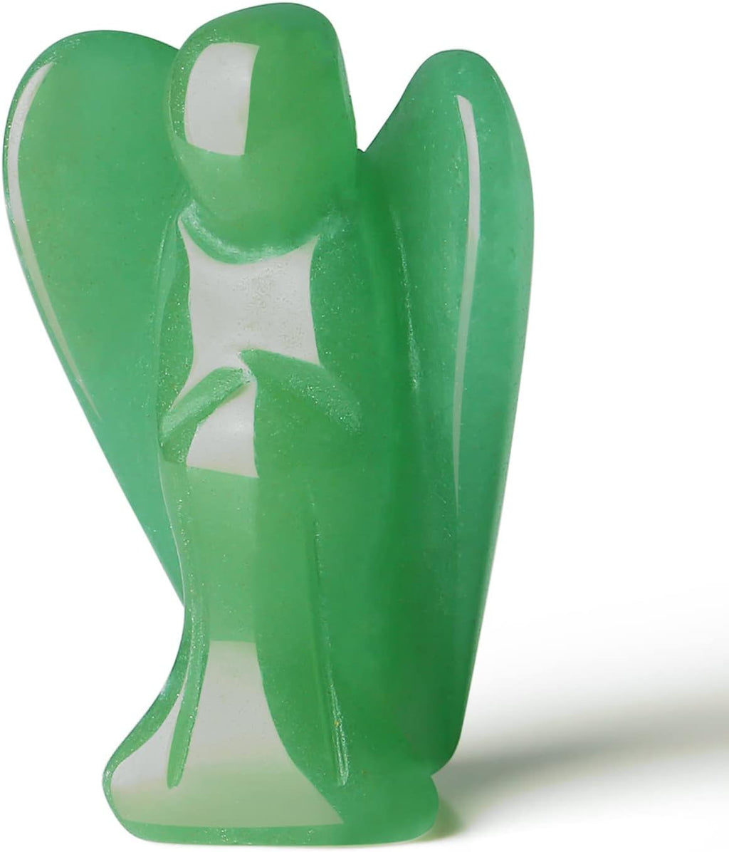 QINJIEJIE Green Aventurine Carved Pocket Guardian Angel Decor Polished Gemstone Crystal Statue Peace Angel Figurine Spiritual Gift for Meditation Protection