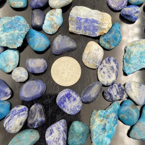 Natural Rough Stones Assorted Crystals Blue Apatite Sodalite Lapis Lazuli for Candle Making Succulent Rocks for Plants Indoor Vase Filler Craft Projects (Blue)
