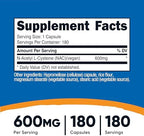 Nutricost N-Acetyl L-Cysteine (NAC) 600mg, 180 Capsules - Non-GMO, Gluten Free