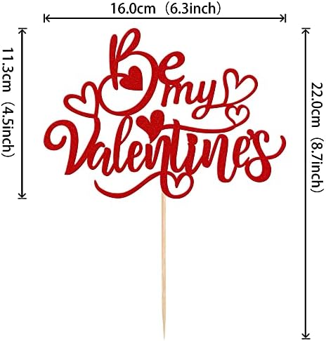 Rsstarxi 1 Pack Be My Valentine's Day Cake Topper Glitter Love Heart Happy Valentine's Day Cake Pick for Valentine's Day Theme Wedding Engagement Party Cake Decorations Supplies Red