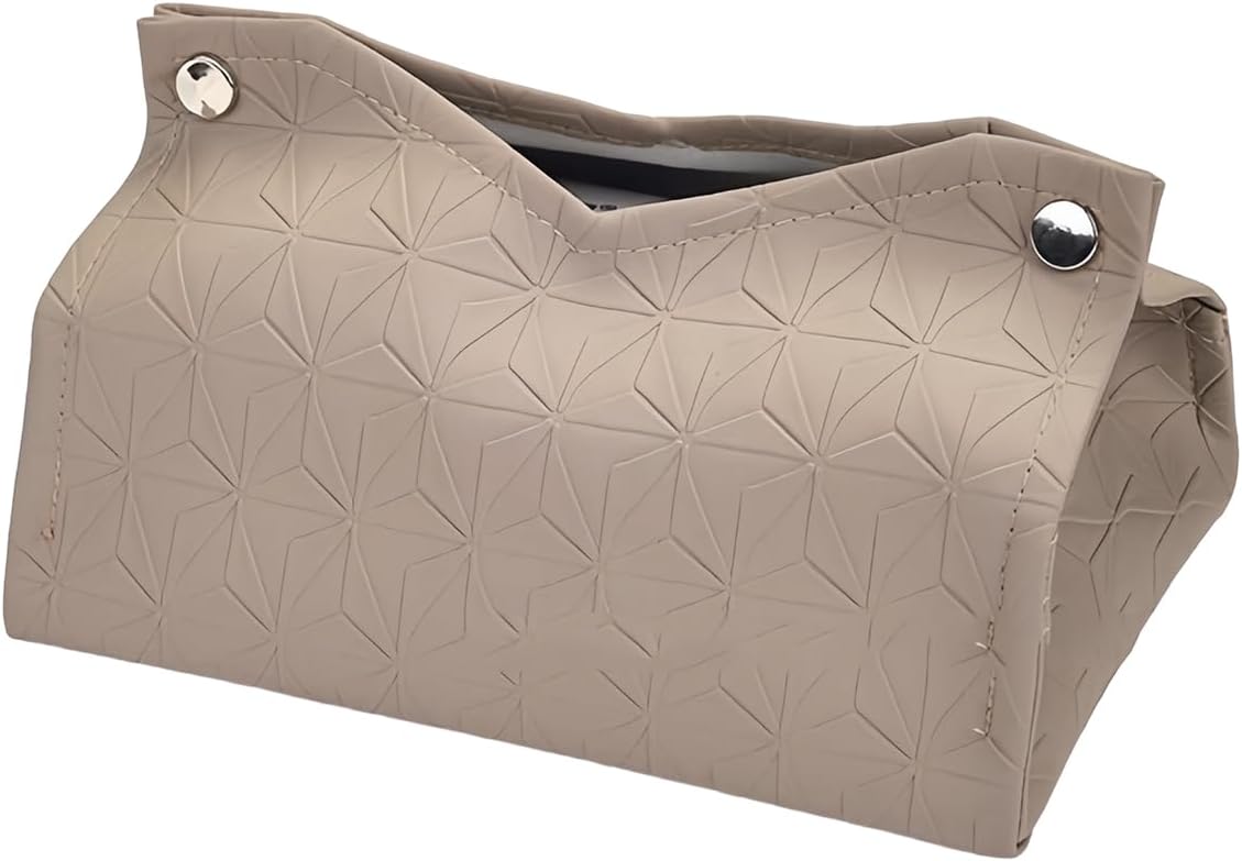 PU Leather Rectangular Tissue Box Cover, Sturdy Wipes Dispenser Organizer - Sleek Modern Napkin Holder for Home, Office, Vanity & Car Countertops (Gray)
