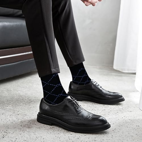 Mens Dress Socks Business Casual Pattern，6-Pairs Bamboo Crew Sock for Men Shoe Size 8-13
