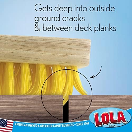 LOLA Deck Scrub Brush Outdoor Broom, Durable Bristles Remove Dirt, Grime, Grout, Leaves, Snow on Patios, Decks, Wet or Dry, 1 Pack