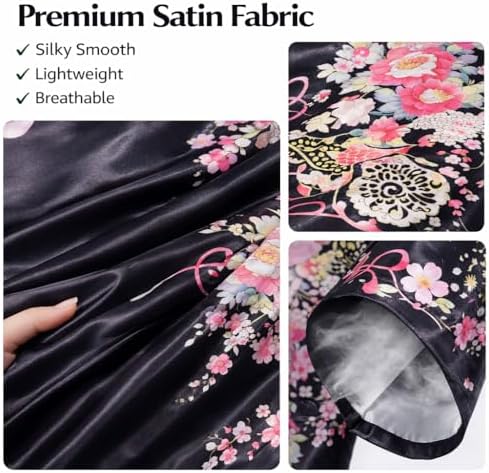 Kimonos for Women Japanese Style Satin Kimono Robe with Bow Belt Fan Hair Accessory and Tabi Socks