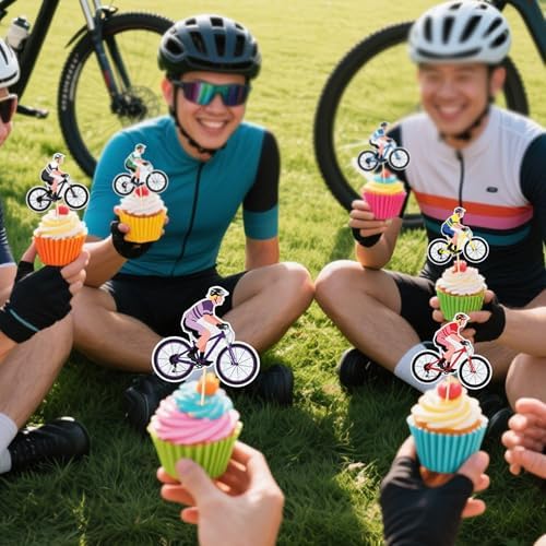 Bicycle Cupcake Toppers, 18 piece Shimmering Silver Cardstock in 6 Colors, Mountain bike cupcake decoration (Mountain bike)