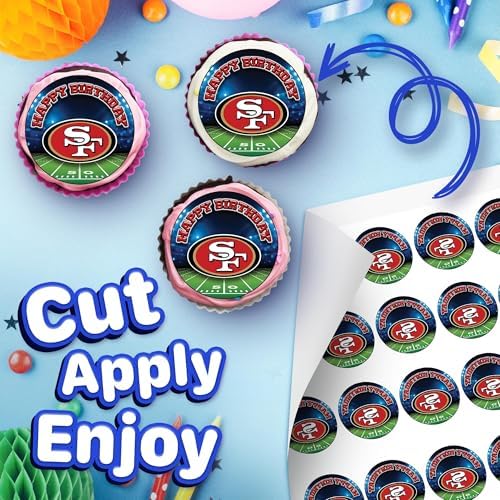 30 x Edible Cupcake Toppers – San Francisco's Football Themed Collection of Edible Cake Decorations | Uncut Edible on Wafer Sheet