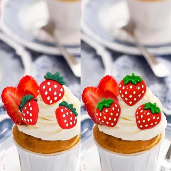 Foowztao24 Pack Strawberry Cupcake Toppers Resin Strawberry Cupcake Picks for Fruit Strawberry Birthday Decorations for Baby Shower Kids Party Supplies
