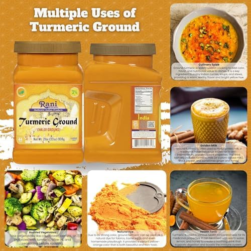 Rani Turmeric (Haldi) Root Powder Spice, (High Curcumin Content) 32oz (2lbs) 908g Bulk PET Jar ~ All Natural | 100% Pure, Salt Free | Vegan | Gluten Friendly | NON-GMO | Kosher | Indian Origin
