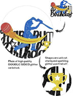 Cricket Theme Happy Birthday Cake Topper – Multilayer Glitter Cardstock – Cricket Player, Bat, Ball & Trophy – Sports Birthday Party Decoration
