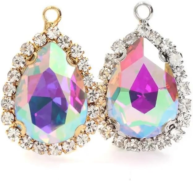 10pcs Drop Shape Crystal Stone Sew On Rhinestone Golden/White K Metal Claw Settings Pendants,P