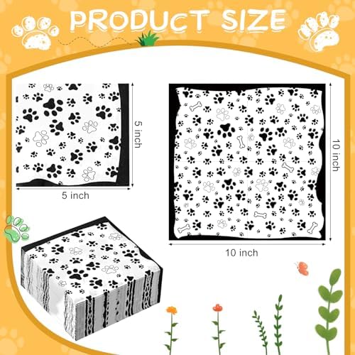 CHENGU 100 Pieces Paw Print Napkins 2 Layers Paw Print Party Supplies Farm Animal Party Napkins for Animal Themed Birthday Western Part, 5 x 5 Inch(Black)