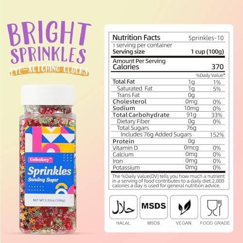 Christmas Red Sanding Sugar Edible Gold Glitter Stars Mix Sugar Sprinkles for Cake Decorating Sparkling Sanding Sugar for Cupcake Toppers Cookie Decorations Wedding Party Celebrations 3.5oz