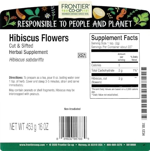 Frontier Co-op Hibiscus Flowers, Cut & Sifted, Kosher | 1 lb. Bulk Bag | Hibiscus sabdariffa L.