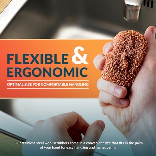 PAMI Heavy Duty Non Scratch Copper Scrubbers for Pots and Pans, Copper Wool Scrubber, Reusable Scouring Pads, Pack of 4