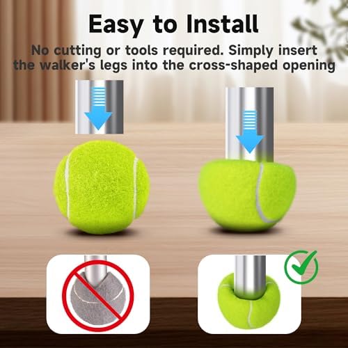 Precut Tennis Balls for Walkers, 4 PCS Heavy Duty Walker Accessories, Walker Tennis Balls Precut for Easy Installation, Universal Walker Glide Balls for Seniors, Furniture Legs & Floor Protection