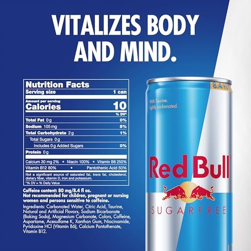Red Bull Sugar Free Energy Drink, 8.4 Fl Oz, 24 Cans (6 Packs of 4)