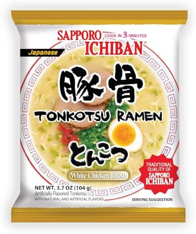 [SAPPORO ICHIBAN] Ramen Noodles, Tonkotsu Flavor, No. 1 Tasting Japanese Instant Noodles 3.5 Oz. (3.7 Ounce (Pack of 24))