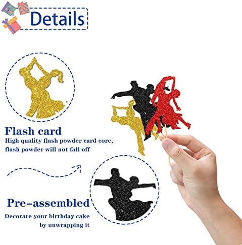 Latin Dance Cupcake Toppers - Dancing Girl Boy Birthday Party Cupcake Supplies - Girl Kid Women Men Birthday - Wedding Party Dessert Decorations - 24 PCS Glitter