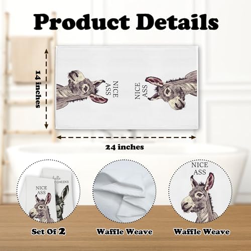 Funny Donkey Bathroom Towels, Hello Sweet Cheeks Hand Towels Gifts for Donkey Lovers Women Friends, Farmhouse Home Bathroom Washroom Toilet Spa Dish Tea Towel Decor, Set of 2-01