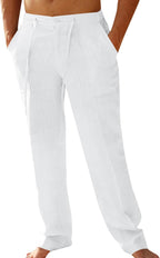 PASLTER Mens Casual Linen Pants Loose Fit Elastic Drawstring Waist Straight-Legs Summer Yoga Beach Long Pants