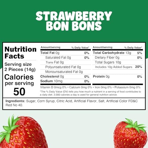 Strawberry Filled Hard Candy Bon Bons 2 lbs Bulk Pack - Individually Wrapped Christmas Fruit-Filled Candy, Classic Strawberry Hard Candy for Holiday Treats, Parties, and Snacks