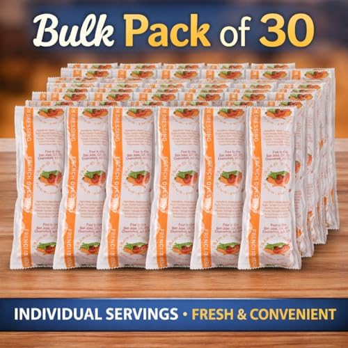 French Dressing Packets – 30 Individual Single Serve Sachets | Portion Control Salad Dressing | Perfect for Lunches, Meal Prep, Takeout & Food Service
