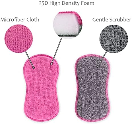 UPSTAR Dish Sponges Kitchen, Microfiber Cleaning Scrubber for Dishwashing, Sink, Basin and Multi-Pupose, Non-Scratch Pack of 6