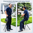 300 Lbs Crutch Stool with Seat,Lightweight Folding Walking Stick Chair Portable Thick Aluminum AlloyCane for Senior Elderly Camping Hiking Black