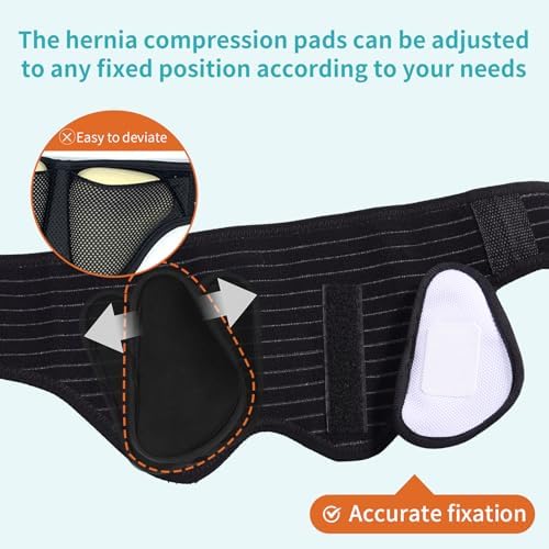 ENLUNTRA Hernia Belts for Men， Adjustable Inguinal Hernia Support Belt for Men & Women with 4 Compression Pads，Hernia Support Truss for Single/Double Inguinal or Sports Hernia（black-S）