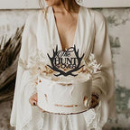 The Hunt is Over Cake Topper - Antler, Bride & Groom, Rustic Wedding Style Decor