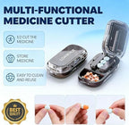 Precision Pill Cutter for Small and Tiny Pills, Sharp Blade with Storage Compartment, Travel-Friendly 1/2 1/3 Pill Splitter for Home/On-The-Go, Black