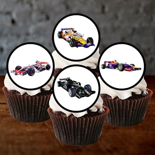 F1 Edible Cupcake Toppers, Formula One Car Cake Decorations, Racing Car Cup Cake Toppers, Racecar Birthday Decorations, Race Track Birthday Decor, 48 x 3cm / 1.18 inch Mini Discs UNCUT