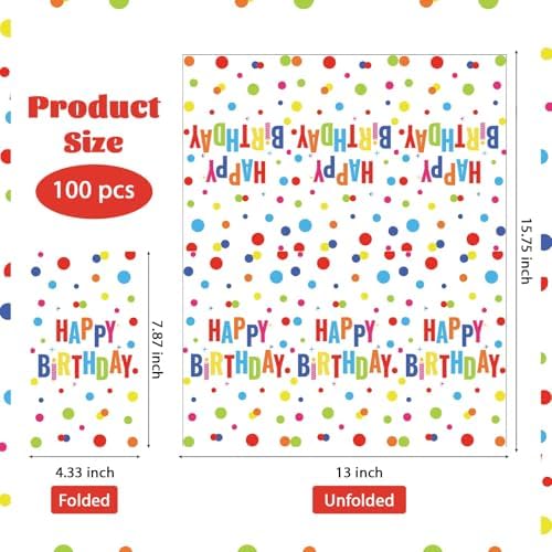100 Pcs Happy Birthday Paper Napkins 3 Ply Colorful Dots Birthday Hand Towels Disposable Absorbent Colorful Polka Dot Guest Napkins for Christmas Adults Kids Birthday Cocktail Picnic Party Supplies