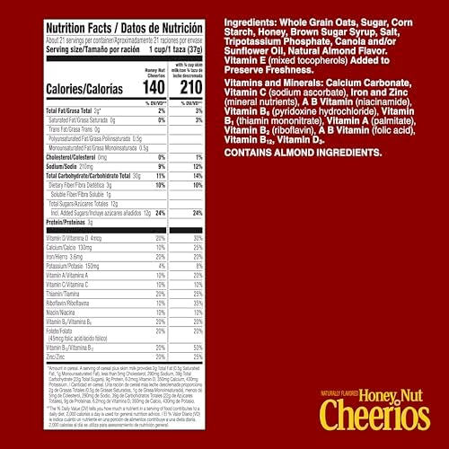 Honey Nut Cheerios, Heart Healthy Gluten Free Breakfast Cereal with Whole Grain Oats, Mega Size, 27.2 oz