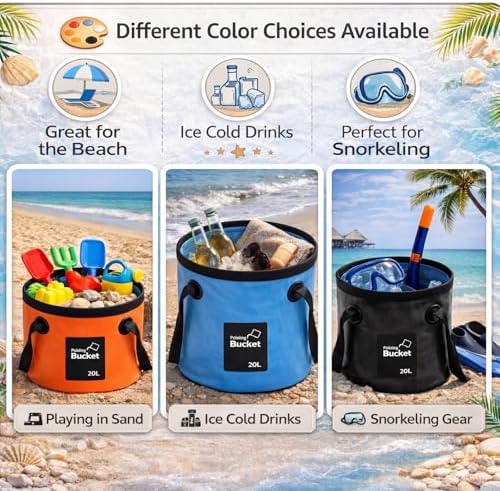 Tessco for you 4 Pcs 20L Collapsible Bucket with Handle 5 Gallon Portable Folding Bucket Foldable Water Container for Camping Hiking Fishing Beach Car Washing (Blue, Yellow, Orange, Black)