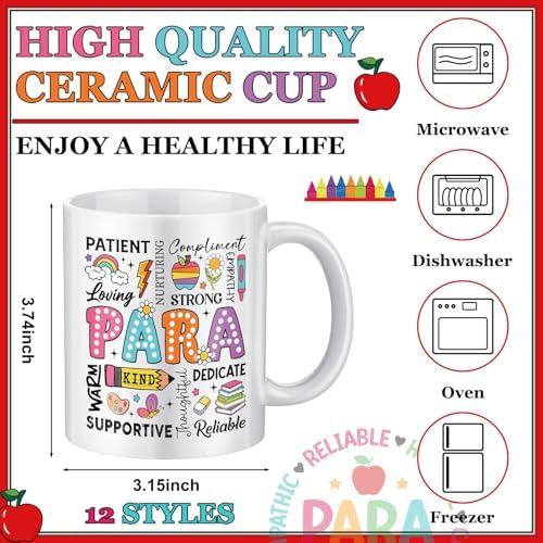 12 Pcs Paraprofessional Gifts Bulk, Paraprofessional Day Mugs 11oz Ceramic Cup for Para Supplies Teacher Assistant Grad Paraeducators, Teacher Aids, Classroom Staff Appreciation Gifts
